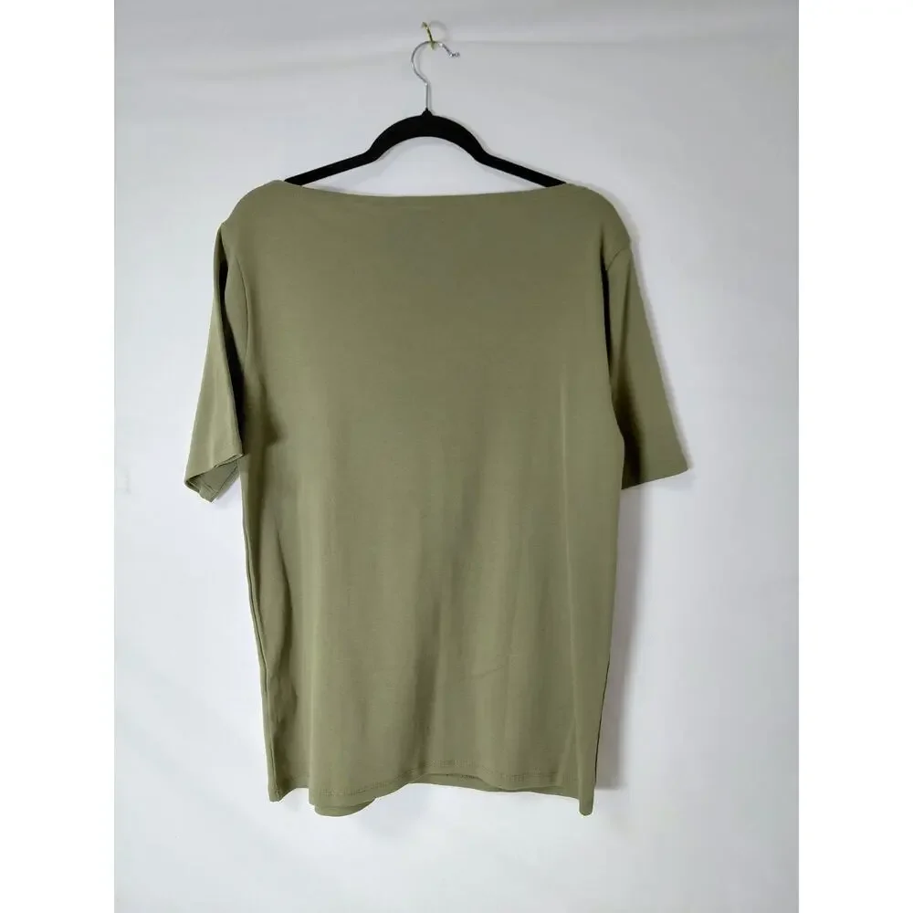 NWT J.Crew Cotton Top Green Solid Knit Short Sleeve Women Size XL